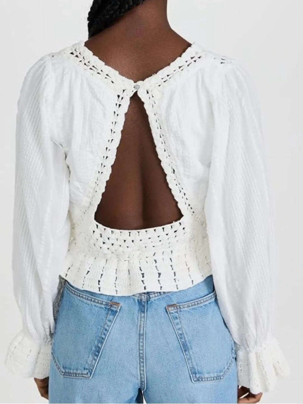 Free People White Crochet Drawstring Waist Women’s Top Size XL pre-owned.